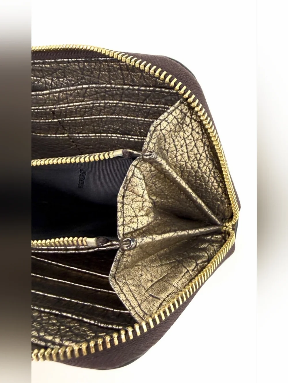 Burberry Smoke Check Stitch Small Zippy Wallet In Antique Gold - Picture 15 of 16